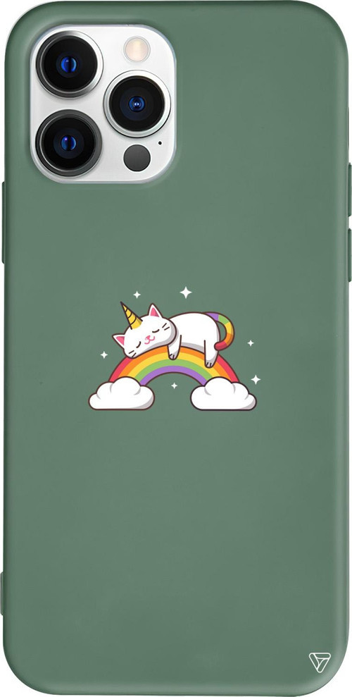 iPhone 15 Pro Uyumlu Yeşil Renkli Silikon Caticorn 2 Telefon Kılıfı