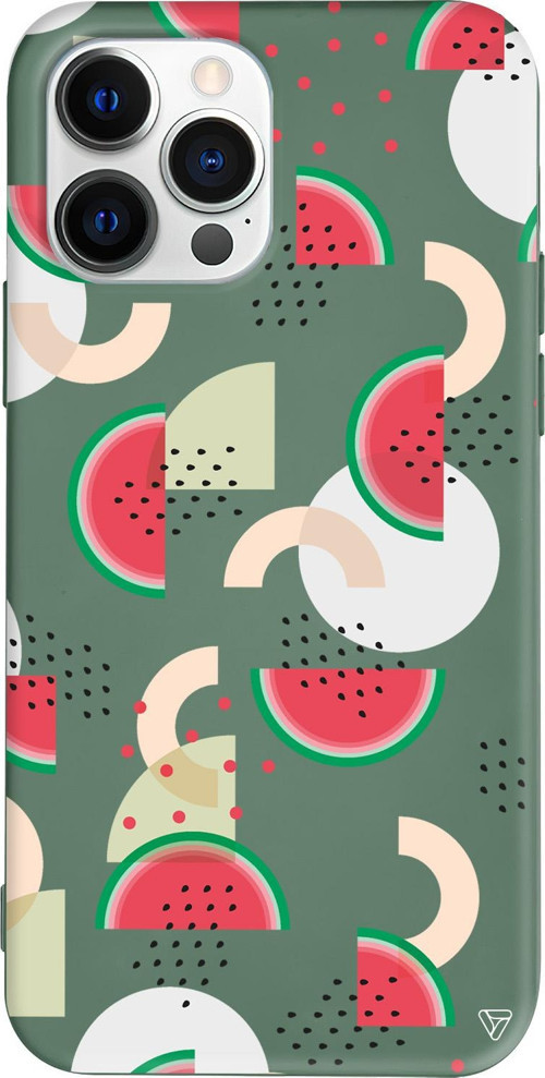 iPhone 15 Pro Uyumlu Yeşil Renkli Silikon Karpuz Pattern Telefon Kılıfı
