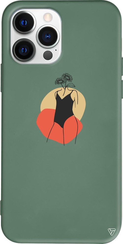 iPhone 15 Pro Uyumlu Yeşil Renkli Silikon Flower Girl Standing Telefon Kılıfı