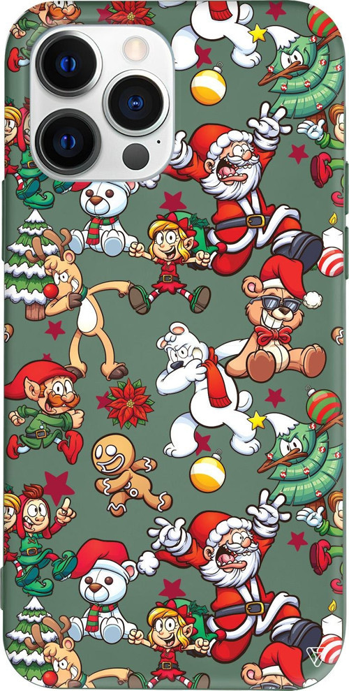 iPhone 15 Pro Uyumlu Yeşil Renkli Silikon Xmas Monsters Telefon Kılıfı