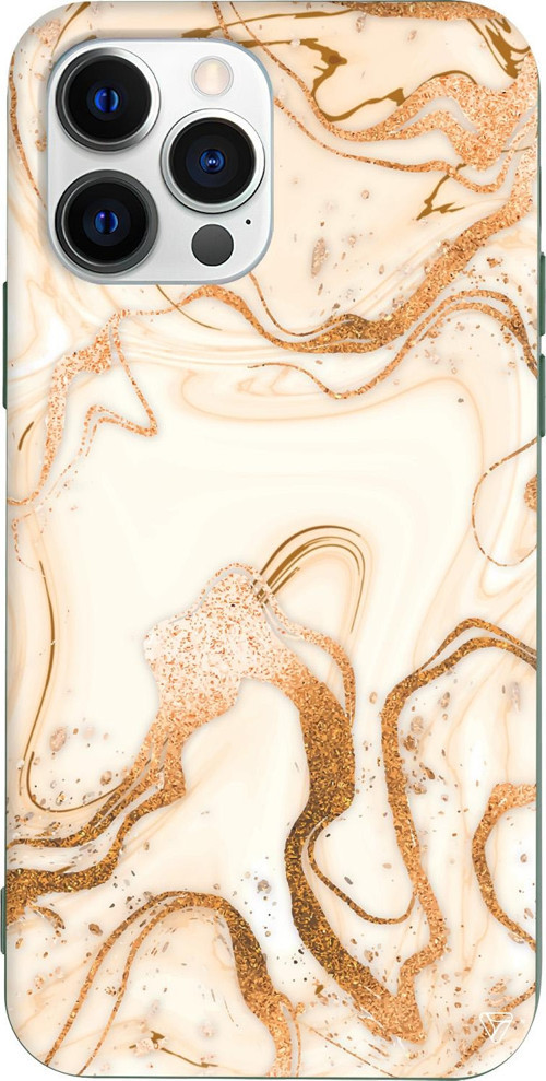 iPhone 15 Pro Uyumlu Yeşil Renkli Silikon Gold Marble Telefon Kılıfı