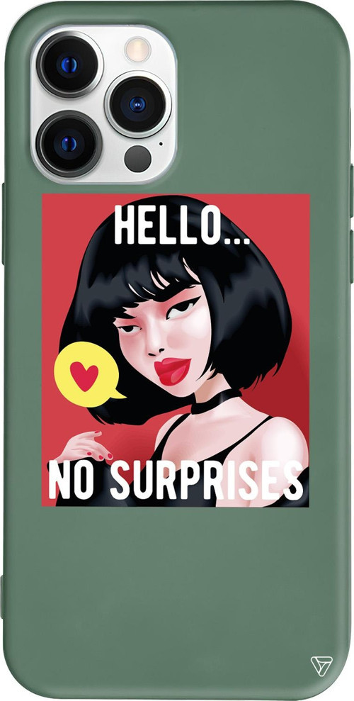 iPhone 15 Pro Uyumlu Yeşil Renkli Silikon Hello... Telefon Kılıfı