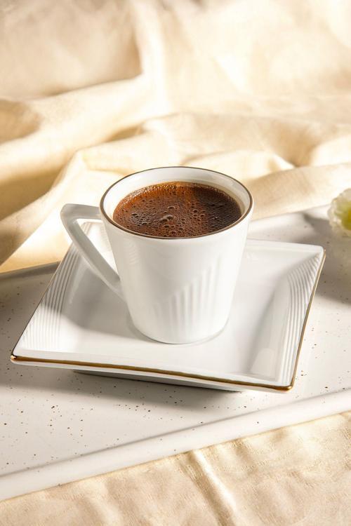 menekşe porselen sedef yaldızlı kahve fincan takımı seti  6 kişilik