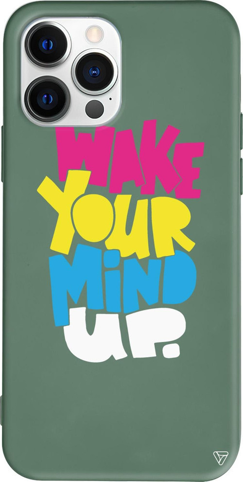 iPhone 15 Pro Uyumlu Yeşil Renkli Silikon Wake Your Mind Up Telefon Kılıfı