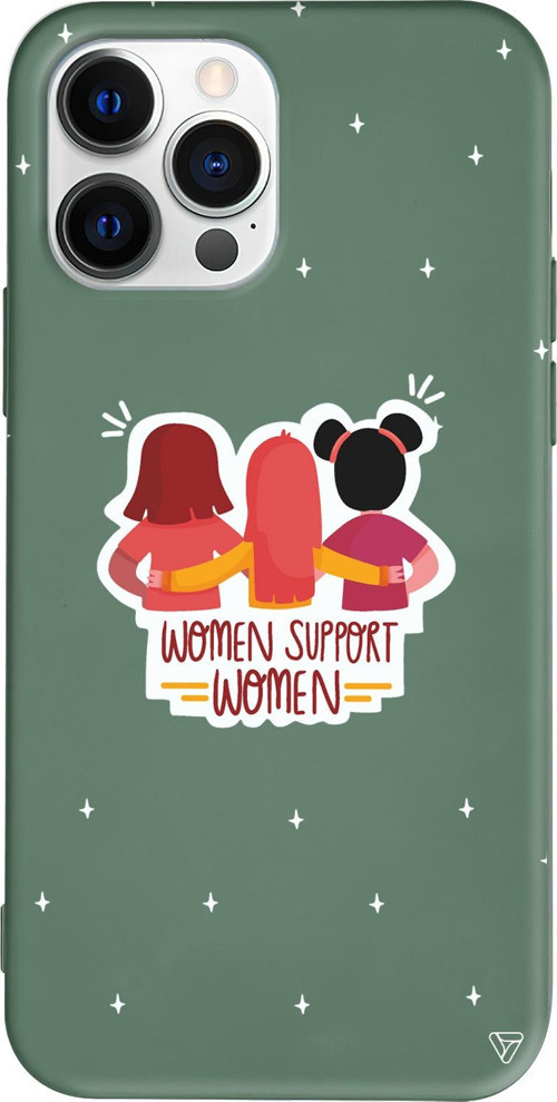 iPhone 15 Pro Uyumlu Yeşil Renkli Silikon Woman Support Telefon Kılıfı