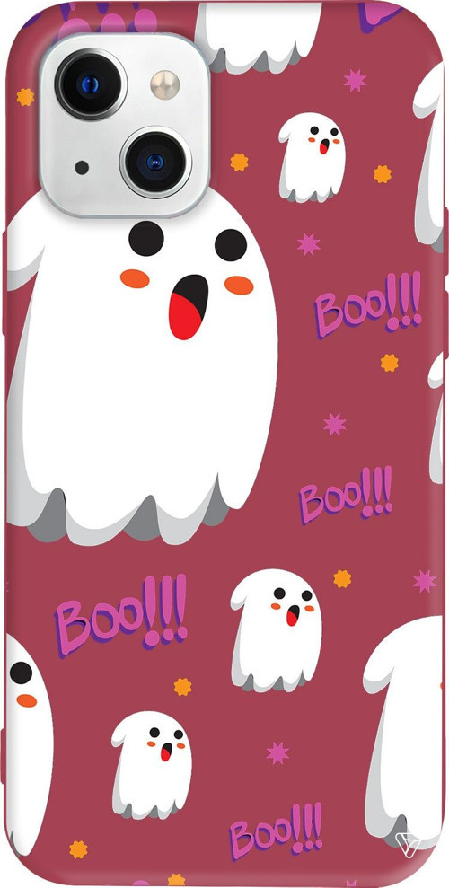 iPhone 15 Uyumlu Bordo Renkli Silikon Ghost Boo! Halloween Koleksiyonu Telefon Kılıfı