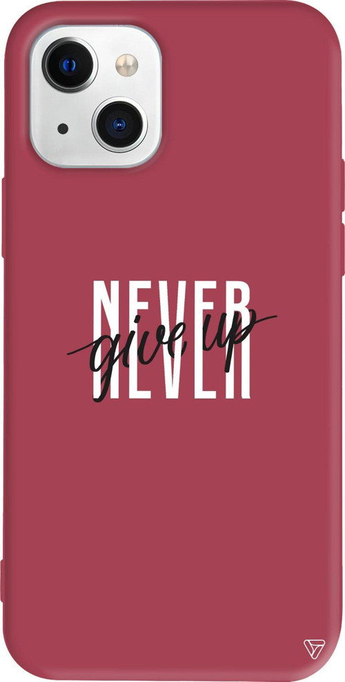 iPhone 15 Uyumlu Bordo Renkli Silikon Never Give Up 4 Mottolar Koleksiyonu Telefon Kılıfı