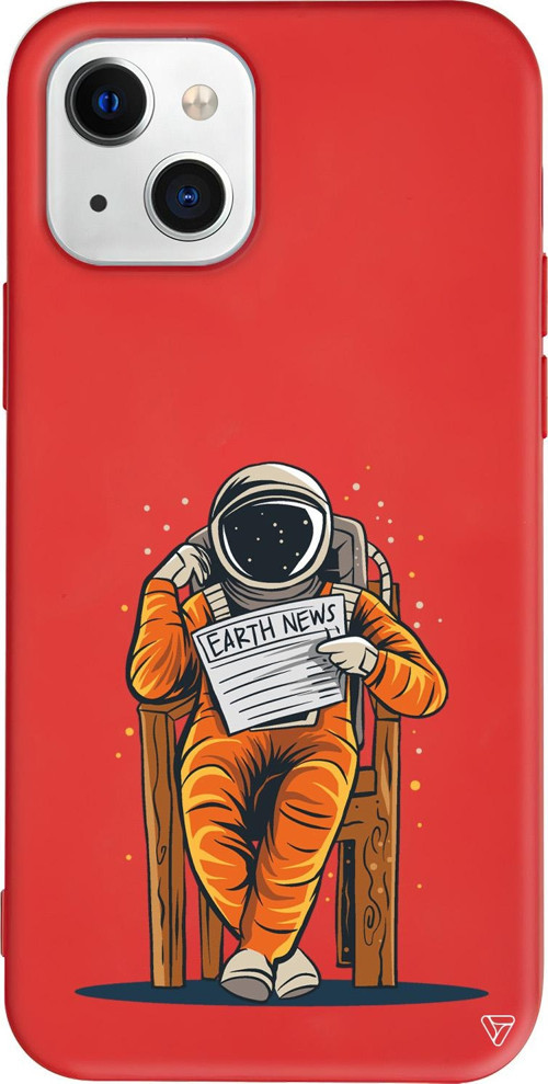 iPhone 15 Uyumlu Kırmızı Renkli Silikon Earth News Space Koleksiyonu Telefon Kılıfı