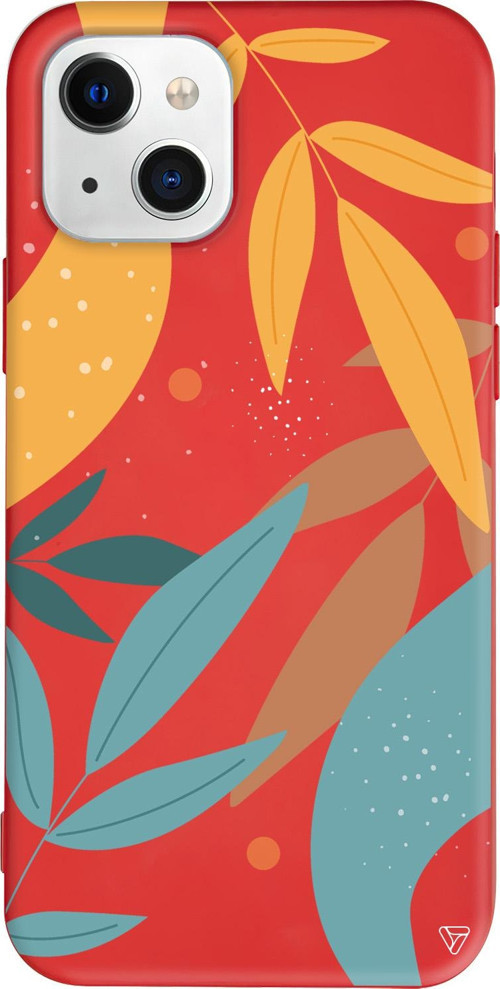 iPhone 15 Uyumlu Kırmızı Renkli Silikon Leaf Shape Abstract Koleksiyonu Telefon Kılıfı