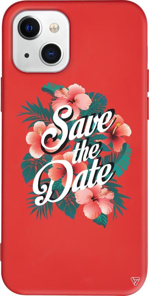 iPhone 15 Uyumlu Kırmızı Renkli Silikon Save the Date Floral Koleksiyonu Telefon Kılıfı