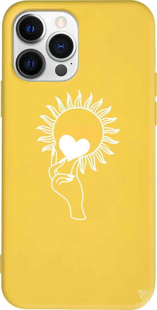 iPhone 15 Pro Uyumlu Sarı Renkli Silikon Keep Heart Telefon Kılıfı