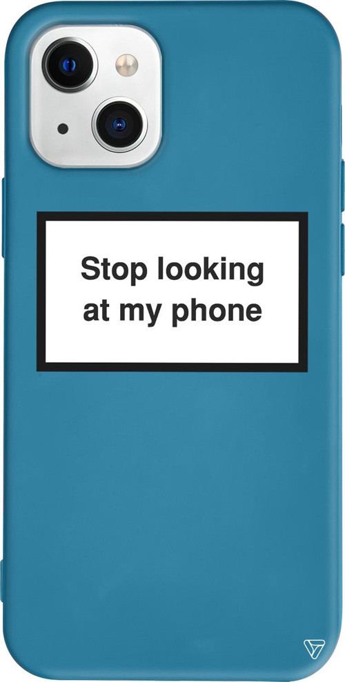iPhone 15 Uyumlu Lacivert Renkli Stop looking at my phone. Telefon Kılıfı
