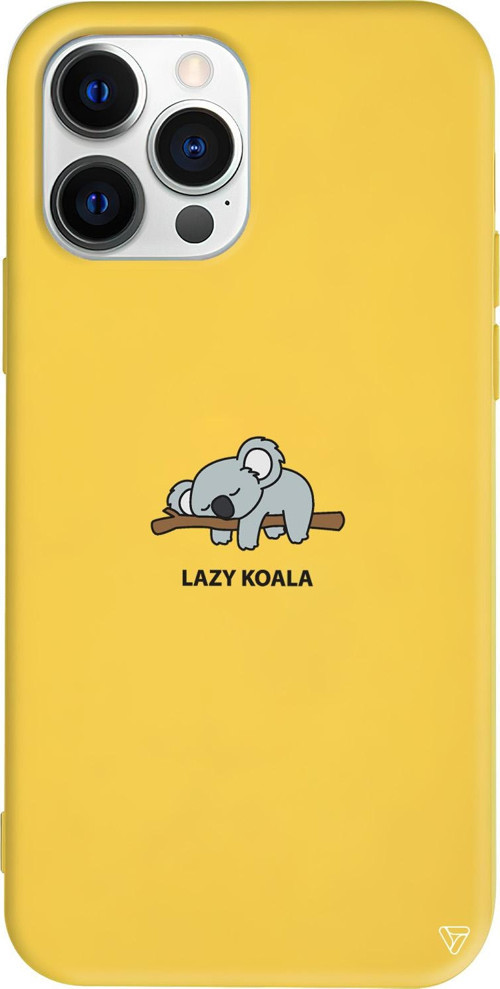 iPhone 15 Pro Uyumlu Sarı Renkli Silikon Lazy Koala Telefon Kılıfı