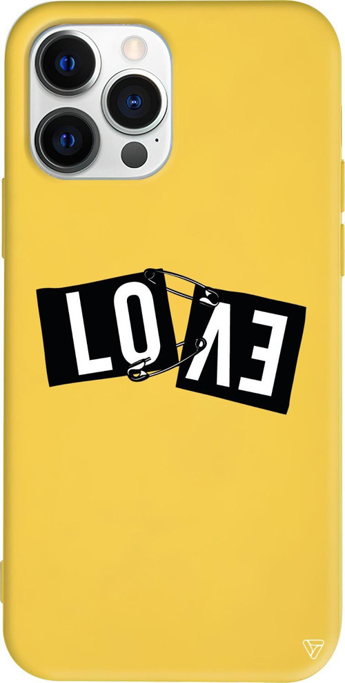 iPhone 15 Pro Uyumlu Sarı Renkli Silikon Love Telefon Kılıfı