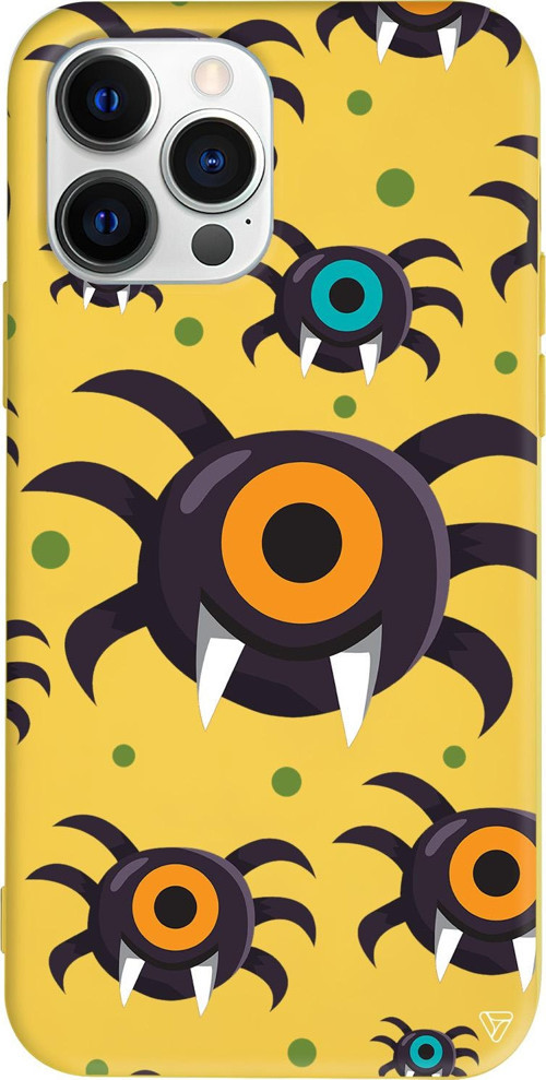 iPhone 15 Pro Uyumlu Sarı Renkli Silikon Monster Eye Telefon Kılıfı
