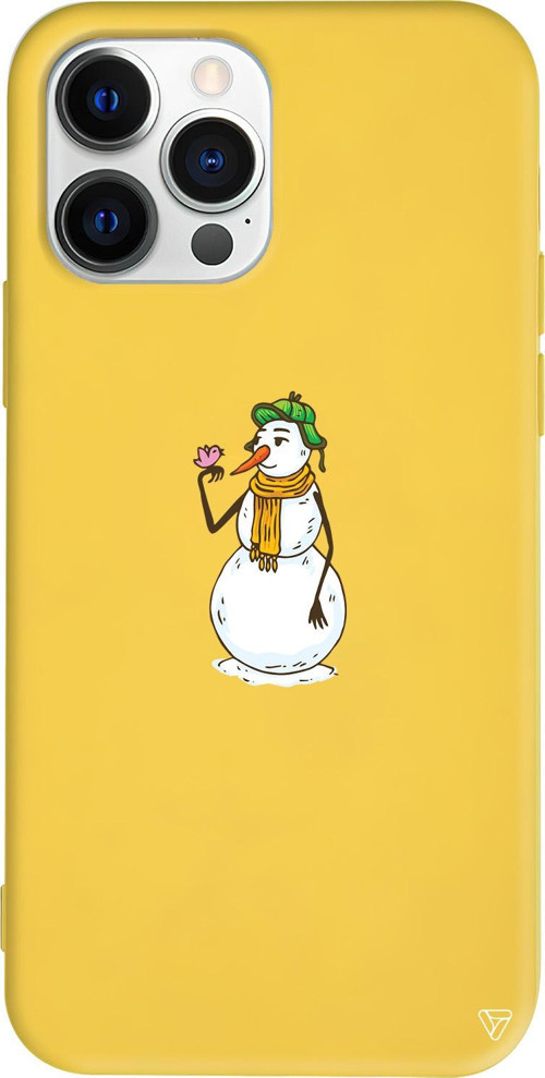 iPhone 15 Pro Uyumlu Sarı Renkli Silikon Snowman With Bird Telefon Kılıfı