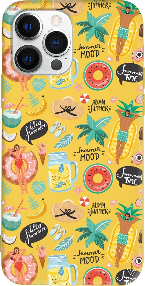 iPhone 15 Pro Uyumlu Sarı Renkli Silikon Summer Mood Telefon Kılıfı