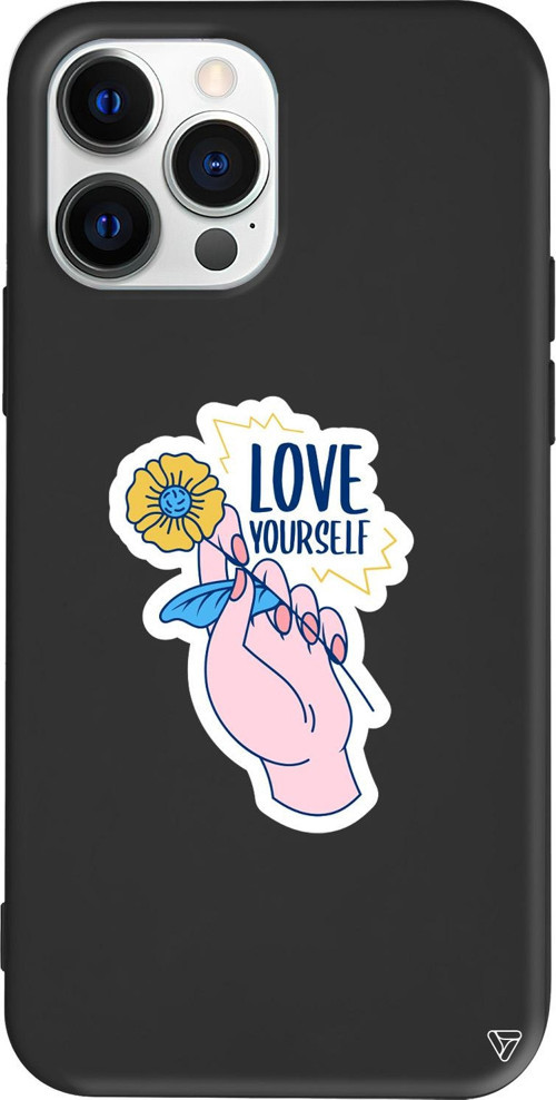 iPhone 15 Pro Uyumlu Siyah Renkli Silikon Love Yourself Telefon Kılıfı
