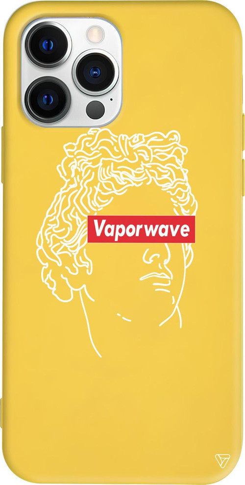 iPhone 15 Pro Uyumlu Sarı Renkli Silikon Vaporwave Telefon Kılıfı