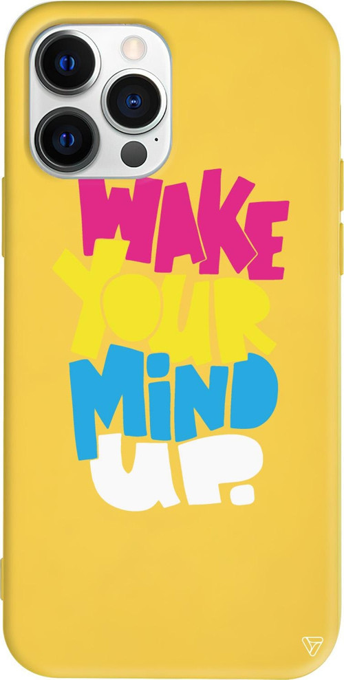 iPhone 15 Pro Uyumlu Sarı Renkli Silikon Wake Your Mind Up Telefon Kılıfı
