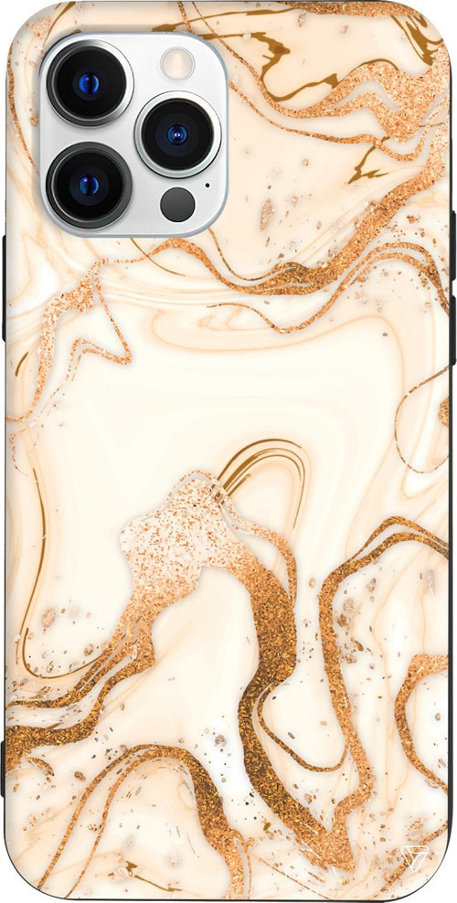iPhone 15 Pro Uyumlu Siyah Renkli Silikon Gold Marble Telefon Kılıfı