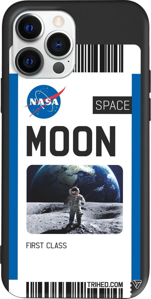 iPhone 15 Pro Uyumlu Siyah Renkli Silikon Moon Bileti Telefon Kılıfı
