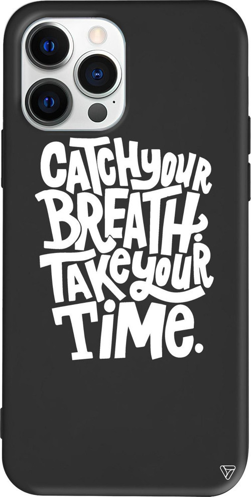 iPhone 15 Pro Uyumlu Siyah Renkli Silikon Catch Your Breath Telefon Kılıfı