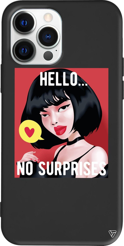 iPhone 15 Pro Uyumlu Siyah Renkli Silikon Hello... Telefon Kılıfı
