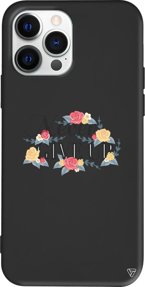 iPhone 15 Pro Uyumlu Siyah Renkli Silikon Never Give Up 2 Telefon Kılıfı