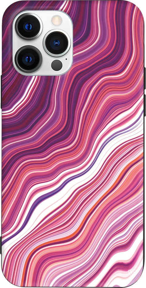 iPhone 15 Pro Uyumlu Siyah Renkli Silikon Pink Marble Telefon Kılıfı