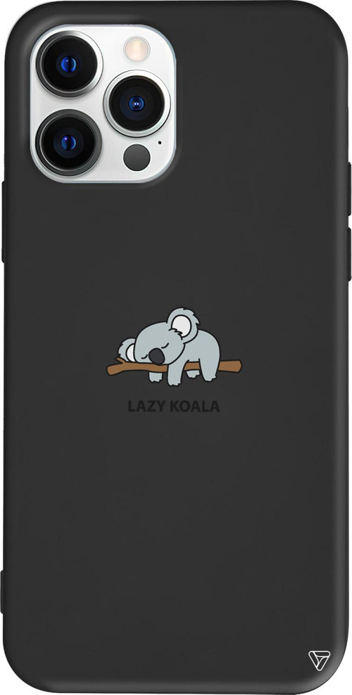 iPhone 15 Pro Uyumlu Siyah Renkli Silikon Lazy Koala Telefon Kılıfı