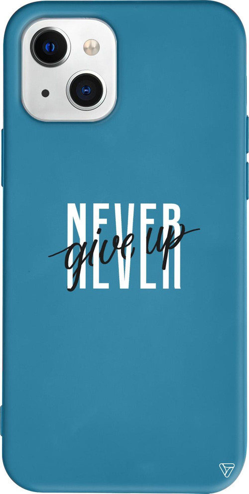iPhone 15 Uyumlu Lacivert Renkli Silikon Never Give Up 4 Mottolar Koleksiyonu Telefon Kılıfı