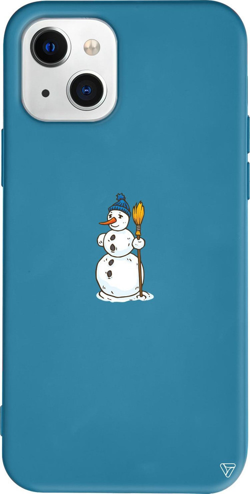 iPhone 15 Uyumlu Lacivert Renkli Silikon Snowman With Broom Christmas Koleksiyonu Telefon Kılıfı