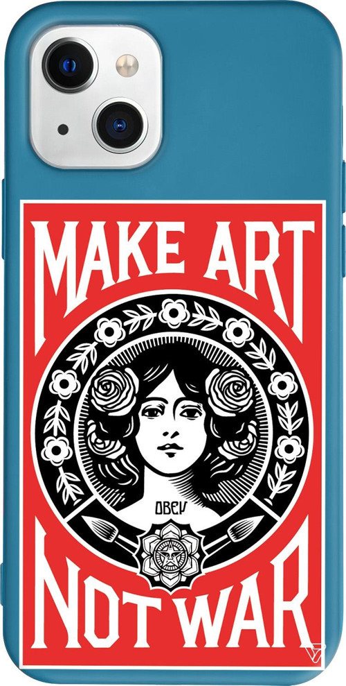 iPhone 15 Uyumlu Lacivert Renkli Silikon Obey Make Love Art Koleksiyonu Telefon Kılıfı