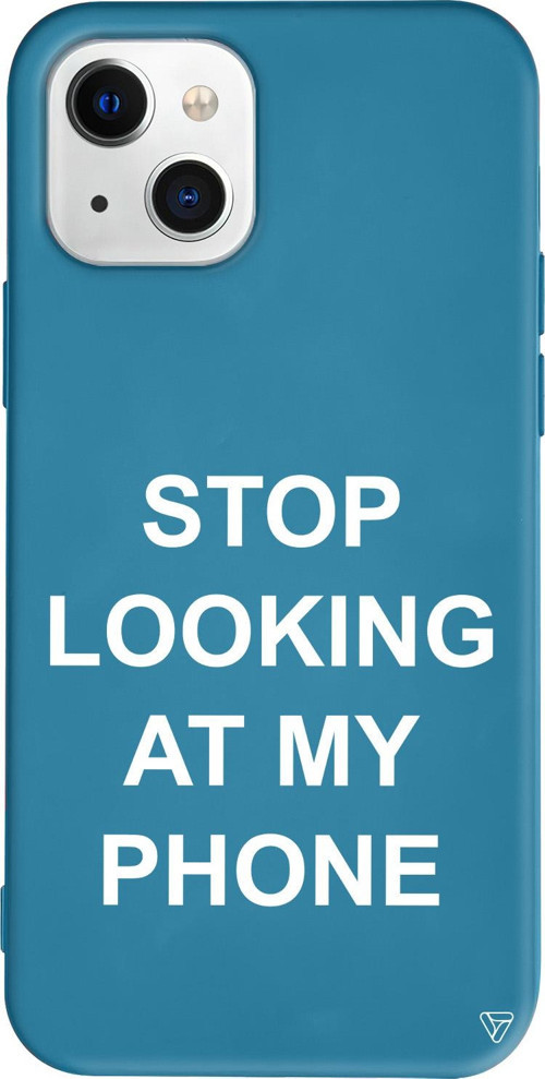 iPhone 15 Uyumlu Lacivert Renkli Silikon Stop Looking Mottolar Koleksiyonu Telefon Kılıfı