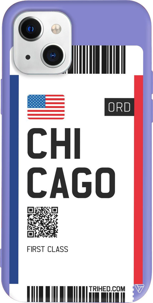 iPhone 15 Uyumlu Lila Renkli Silikon Chicago Bileti Travel Koleksiyonu Telefon Kılıfı