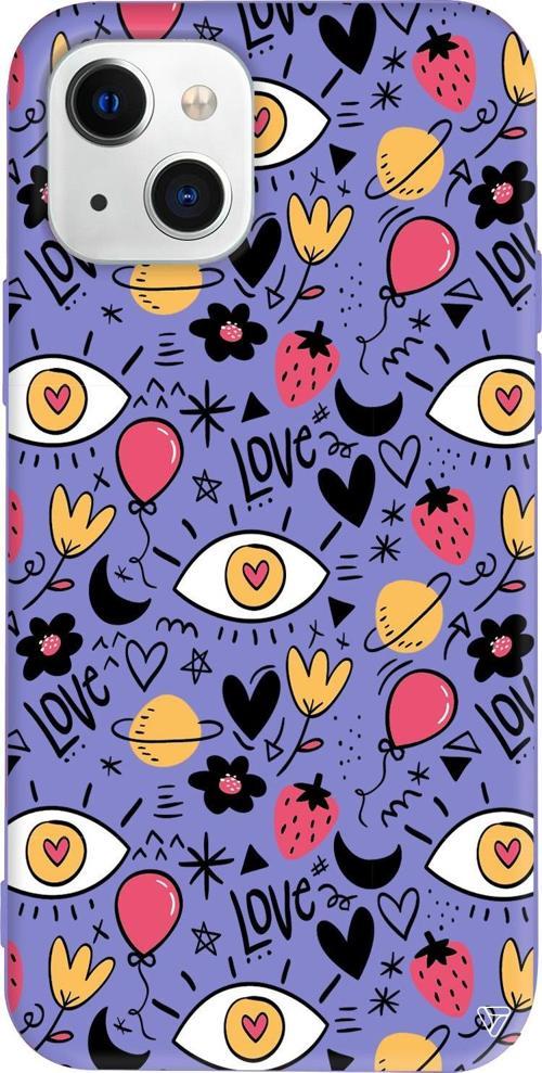 iPhone 15 Uyumlu Lila Renkli Silikon Punk Love Eyes on You Koleksiyonu Telefon Kılıfı