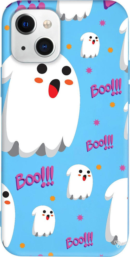 iPhone 15 Uyumlu Mavi Renkli Silikon Ghost Boo! Halloween Koleksiyonu Telefon Kılıfı