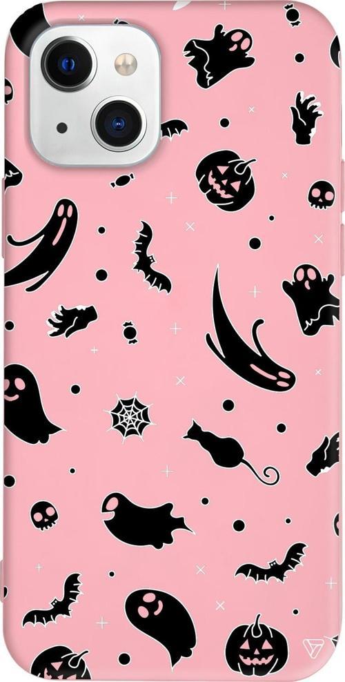 iPhone 15 Uyumlu Pembe Renkli Cadılar Bayramı Halloween Black Telefon Kılıfı
