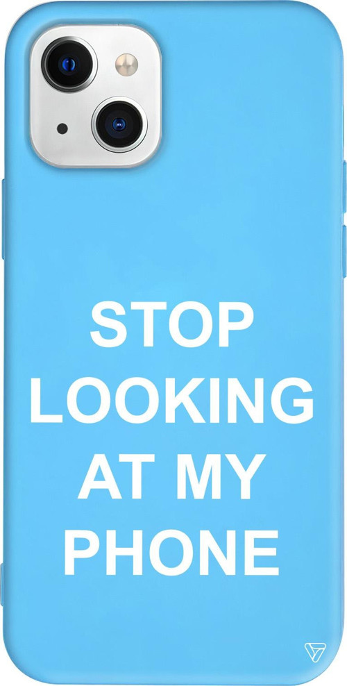 iPhone 15 Uyumlu Mavi Renkli Silikon Stop Looking Mottolar Koleksiyonu Telefon Kılıfı