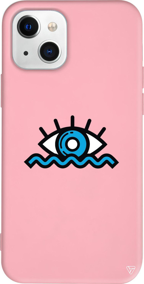 iPhone 15 Uyumlu Pembe Renkli Silikon Denizci Gözü Eyes on You Koleksiyonu Telefon Kılıfı