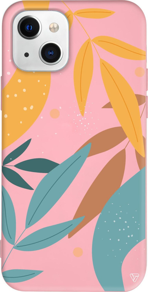 iPhone 15 Uyumlu Pembe Renkli Silikon Leaf Shape Abstract Koleksiyonu Telefon Kılıfı