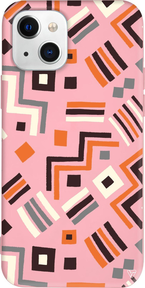iPhone 15 Uyumlu Pembe Renkli Silikon Etnik Shapes Abstract Koleksiyonu Telefon Kılıfı