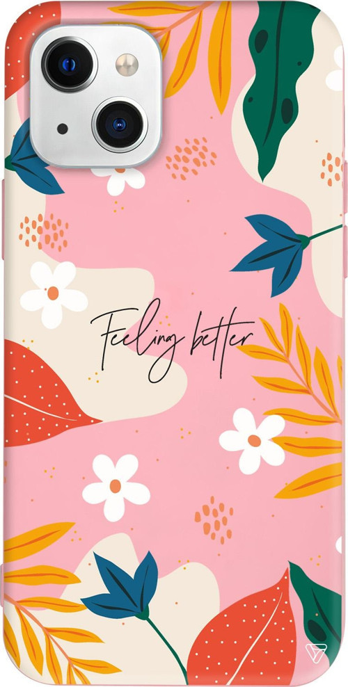 iPhone 15 Uyumlu Pembe Renkli Silikon Feeling Better Floral Koleksiyonu Telefon Kılıfı
