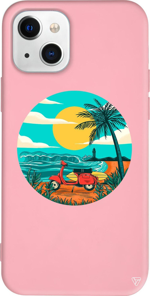 iPhone 15 Uyumlu Pembe Renkli Silikon Simple Life Summer Koleksiyonu Telefon Kılıfı