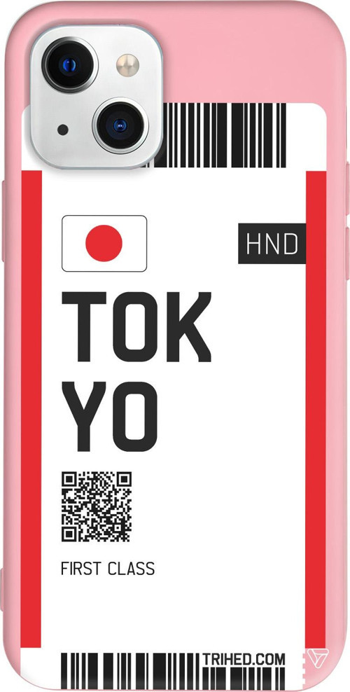 iPhone 15 Uyumlu Pembe Renkli Silikon Tokyo Bileti Travel Koleksiyonu Telefon Kılıfı