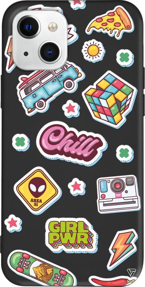 iPhone 15 Uyumlu Siyah Renkli Silikon Chill Sticker Koleksiyonu Telefon Kılıfı