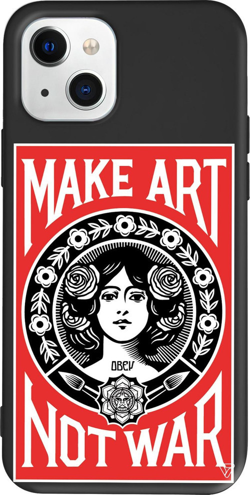 iPhone 15 Uyumlu Siyah Renkli Silikon Obey Make Love Art Koleksiyonu Telefon Kılıfı