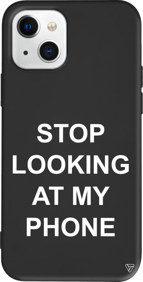 iPhone 15 Uyumlu Siyah Renkli Silikon Stop Looking Mottolar Koleksiyonu Telefon Kılıfı