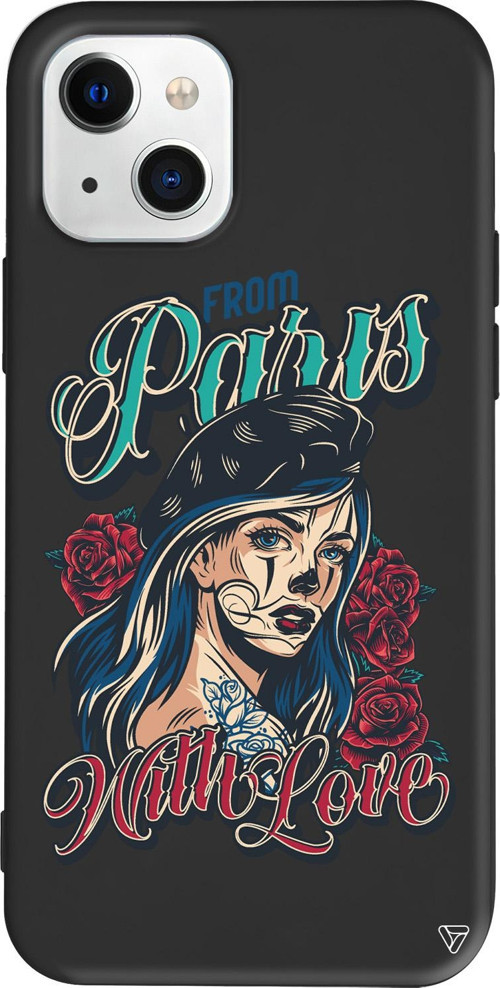 iPhone 15 Uyumlu Siyah Renkli Silikon Paris Girl Retro Koleksiyonu Telefon Kılıfı